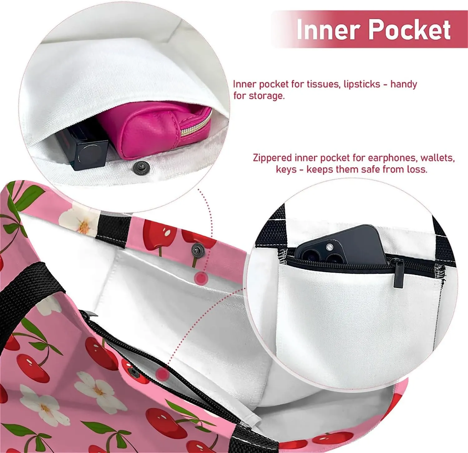 Canvas Tote Bag for Women with Zipper Inner Pocket, Canvas Tote for Daily Work Shopping