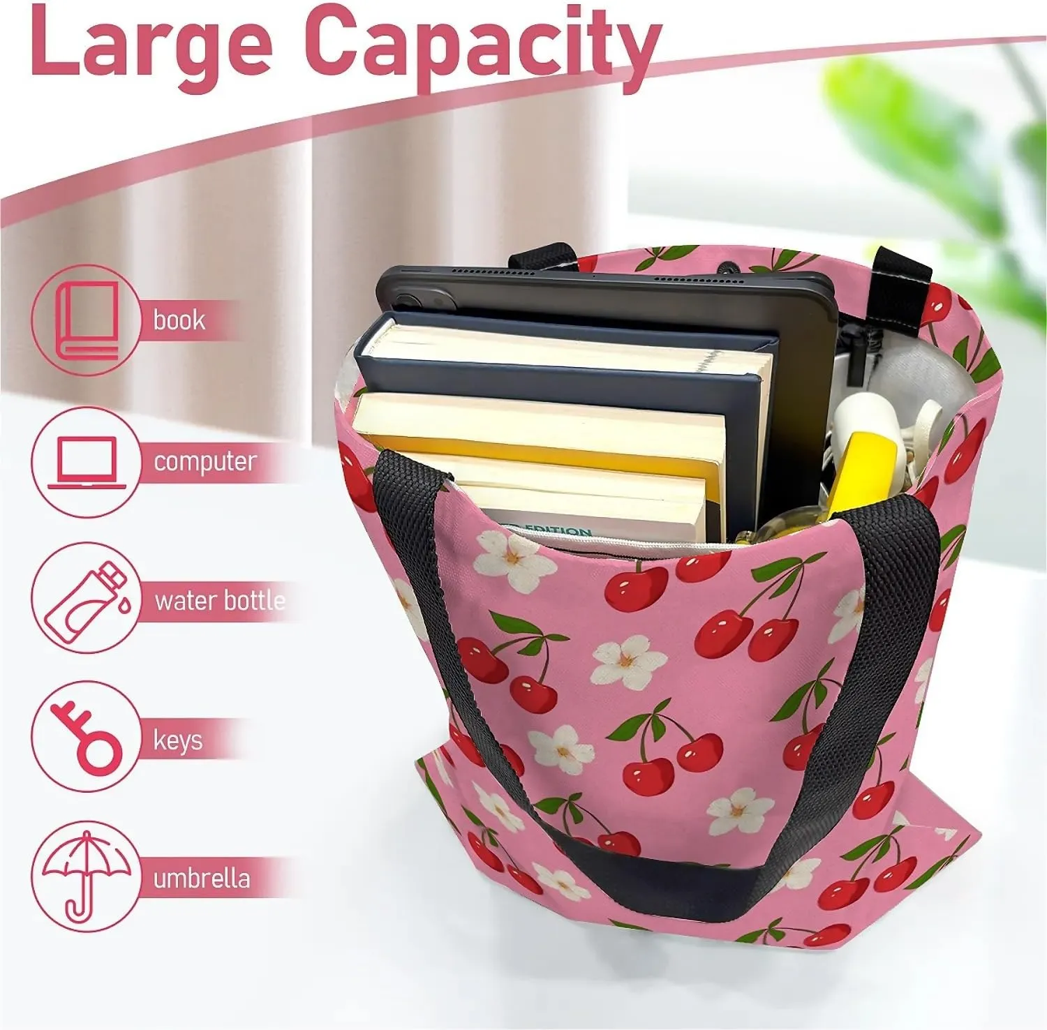 Canvas Tote Bag for Women with Zipper Inner Pocket, Canvas Tote for Daily Work Shopping