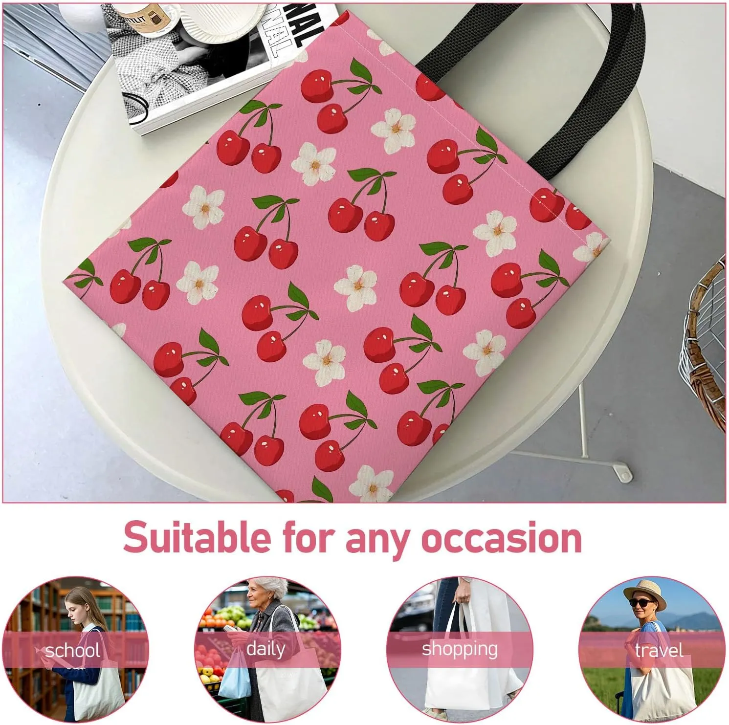 Canvas Tote Bag for Women with Zipper Inner Pocket, Canvas Tote for Daily Work Shopping
