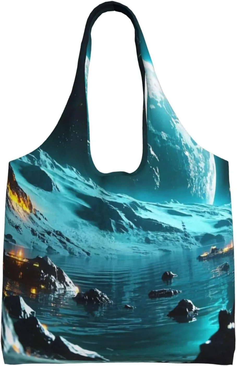 Canvas Tote Bag, Washable Cute Reusable Shoulder Hand Purse bags for Women Shopping Gifts Beach(Lunar Tides Print)