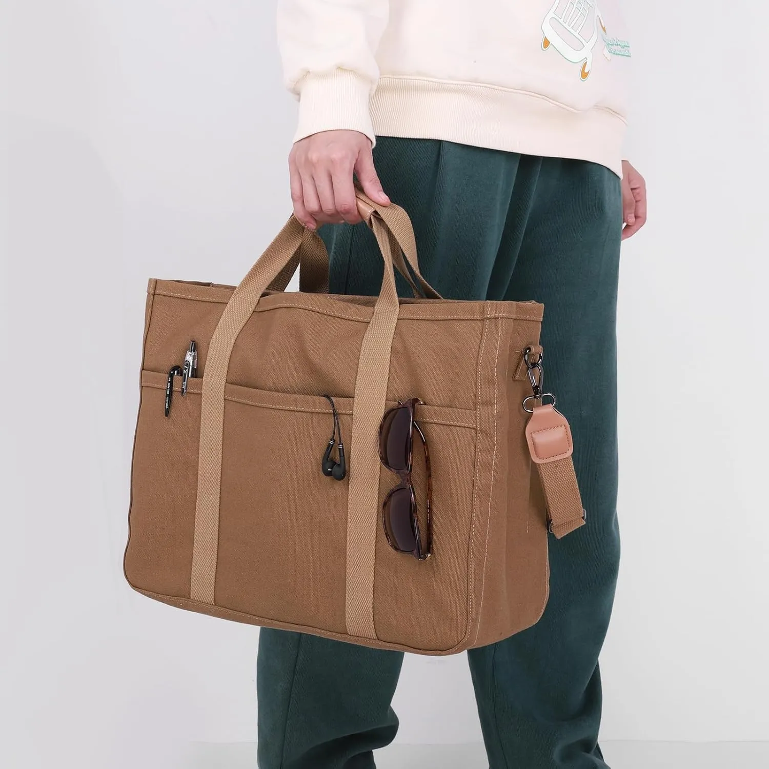 Canvas Tote With Multi Pockets for Women - Handbag, Mommy Bag, Casual Shoulder Crossbody With Compartments