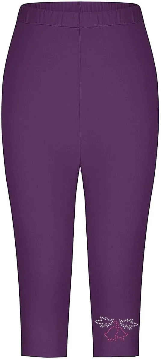 Capri Pants for Women Rhinestone Cropped Trousers Ladies 3/4 Length Leggings Summer Stretch Yoga Pant Bottoms