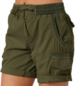 Cargo Shorts for Women Casual Summer High Waisted Chino Shorts Ribbed Elastic Waist Comfy Shorts 2024 Trendy