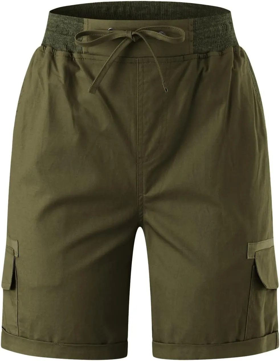 Cargo Shorts for Women Casual Summer High Waisted Chino Shorts Ribbed Elastic Waist Comfy Shorts 2024 Trendy