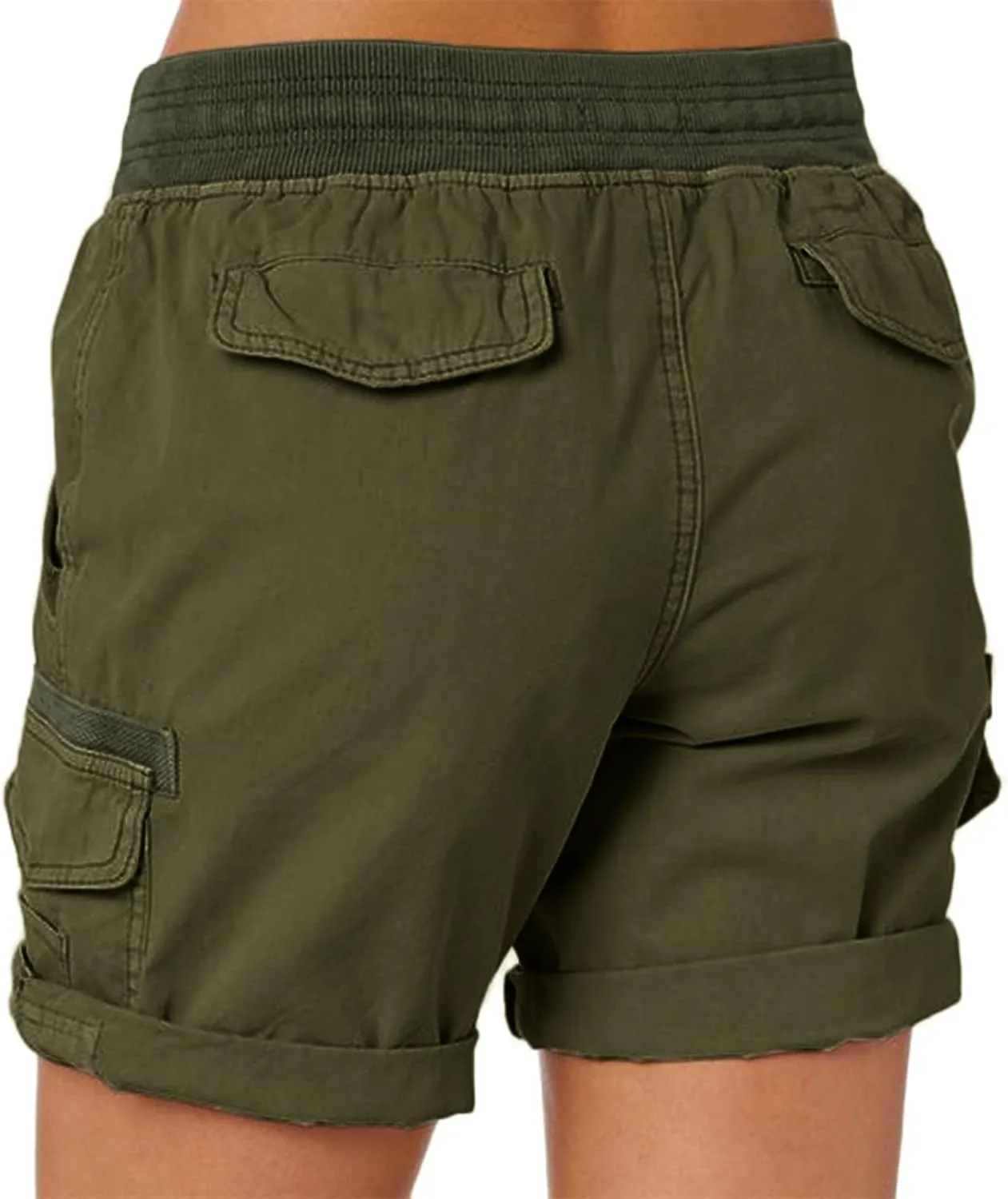 Cargo Shorts for Women Casual Summer High Waisted Chino Shorts Ribbed Elastic Waist Comfy Shorts 2024 Trendy
