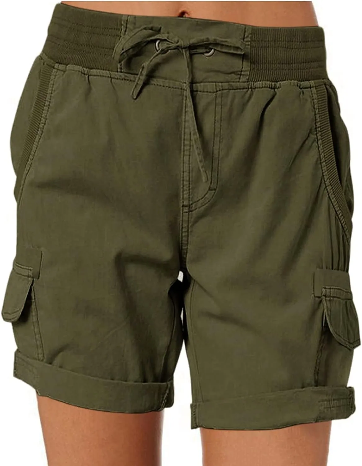 Cargo Shorts for Women Casual Summer High Waisted Chino Shorts Ribbed Elastic Waist Comfy Shorts 2024 Trendy