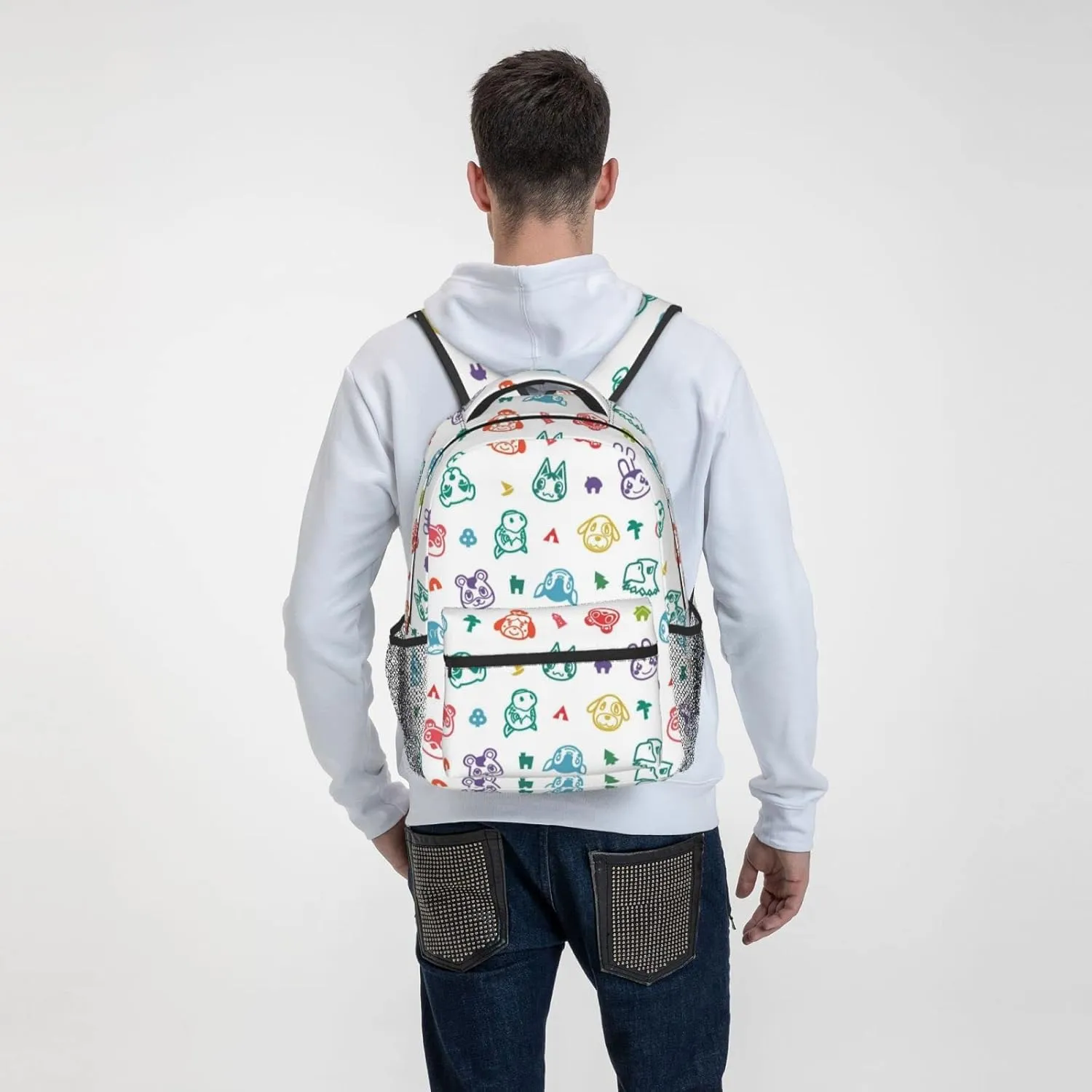 Cartoon Animal Laptop Backpack Girls Boys Bookbag Fashion Casual Travel Bag Cute Preschool Large Daypack For With Chest Strap Multi-Pocket One Size White