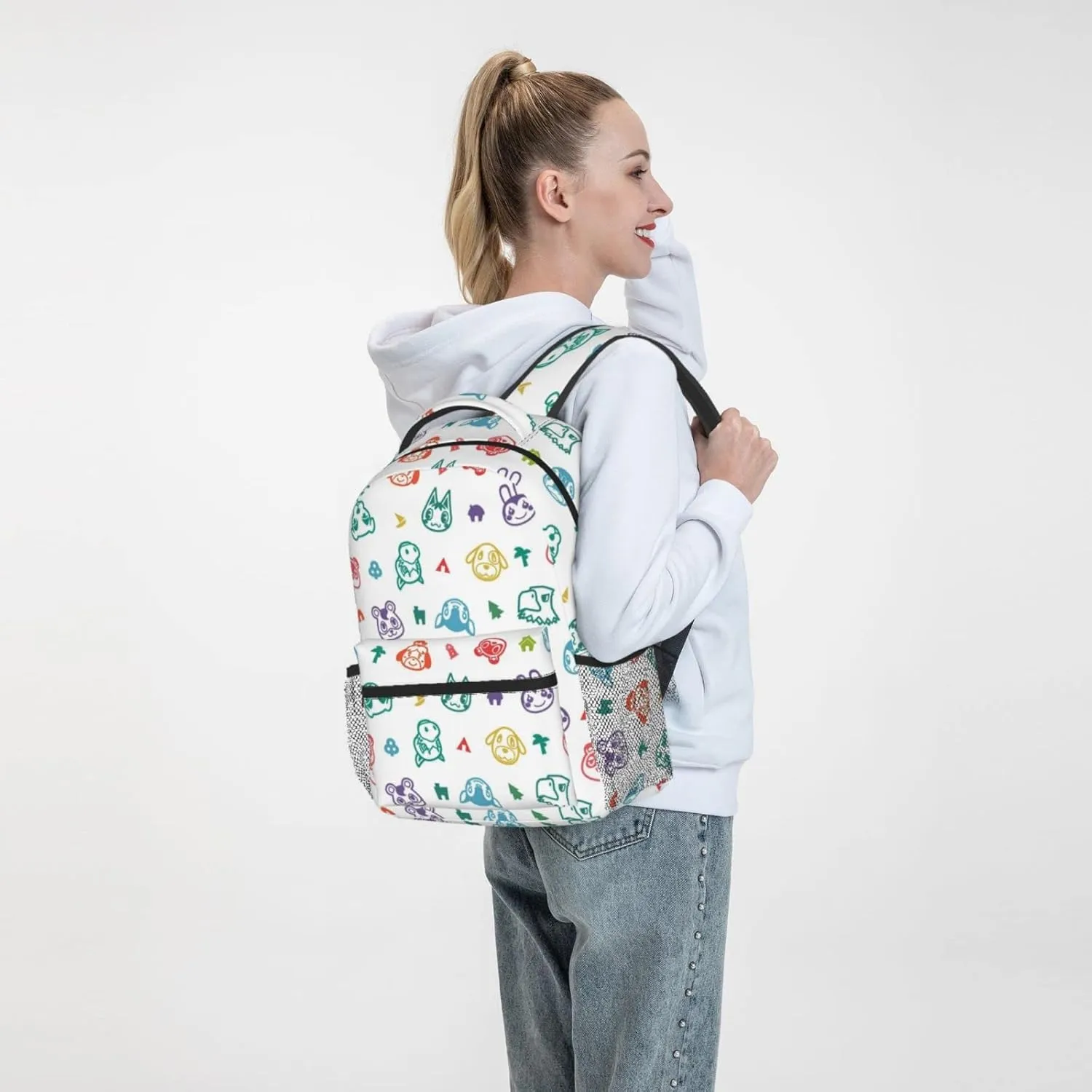 Cartoon Animal Laptop Backpack Girls Boys Bookbag Fashion Casual Travel Bag Cute Preschool Large Daypack For With Chest Strap Multi-Pocket One Size White