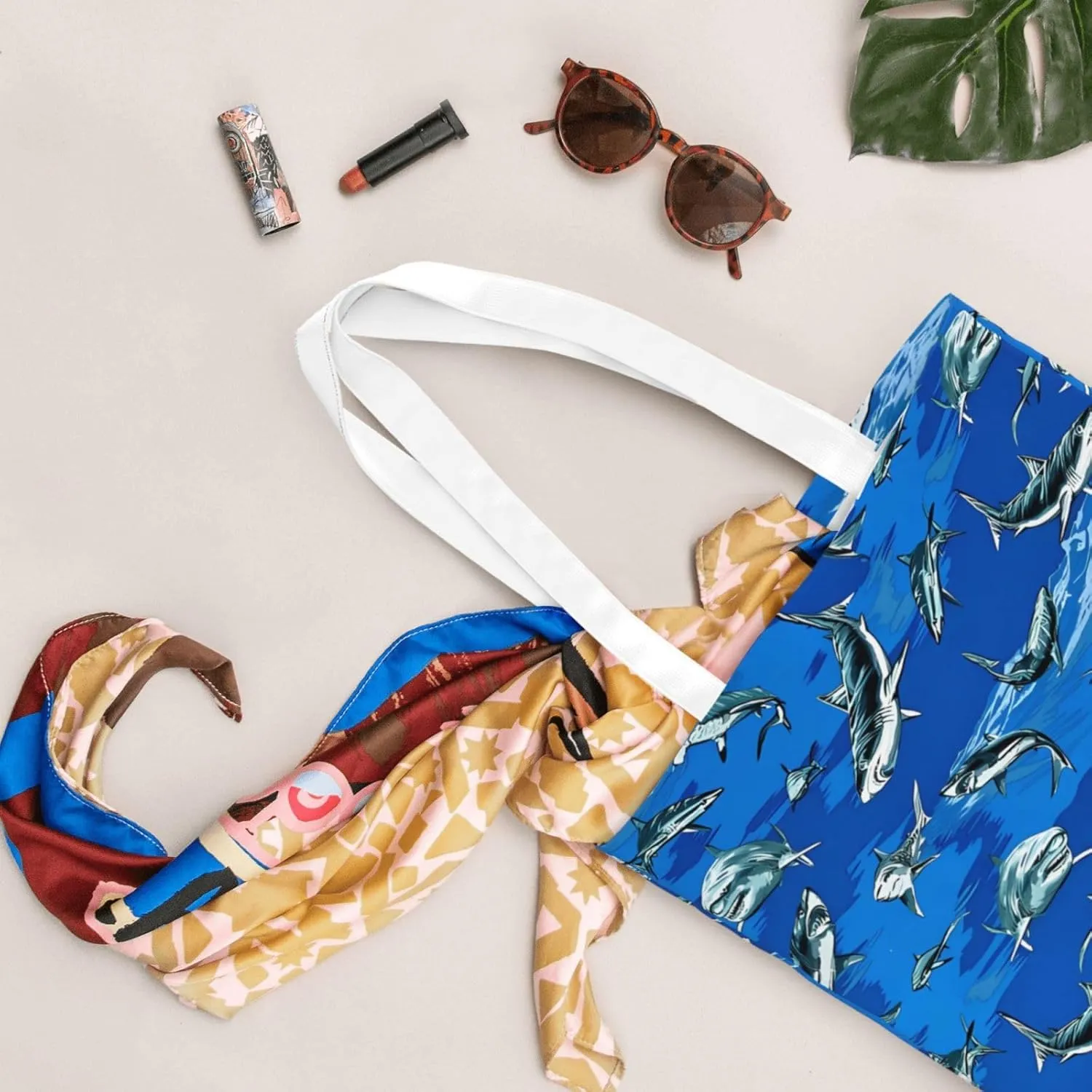 Cartoon Cute Shark Tote Bag Reusable Shoulder Tote Bag For Women Lady Vacation, Shopping, Work