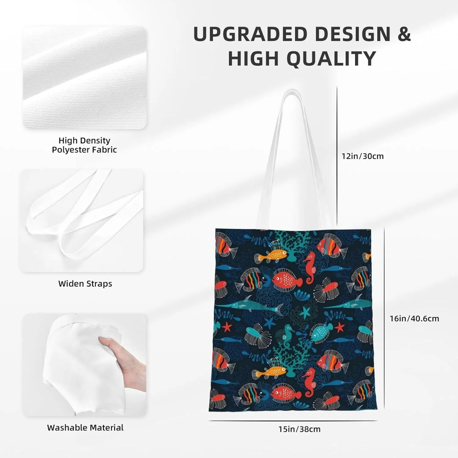 Cartoon Cute Shark Tote Bag Reusable Shoulder Tote Bag For Women Lady Vacation, Shopping, Work