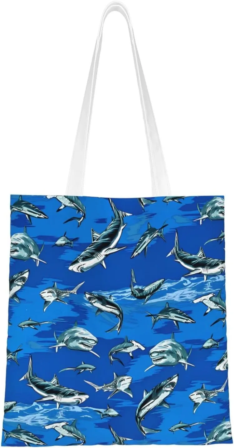 Cartoon Cute Shark Tote Bag Reusable Shoulder Tote Bag For Women Lady Vacation, Shopping, Work