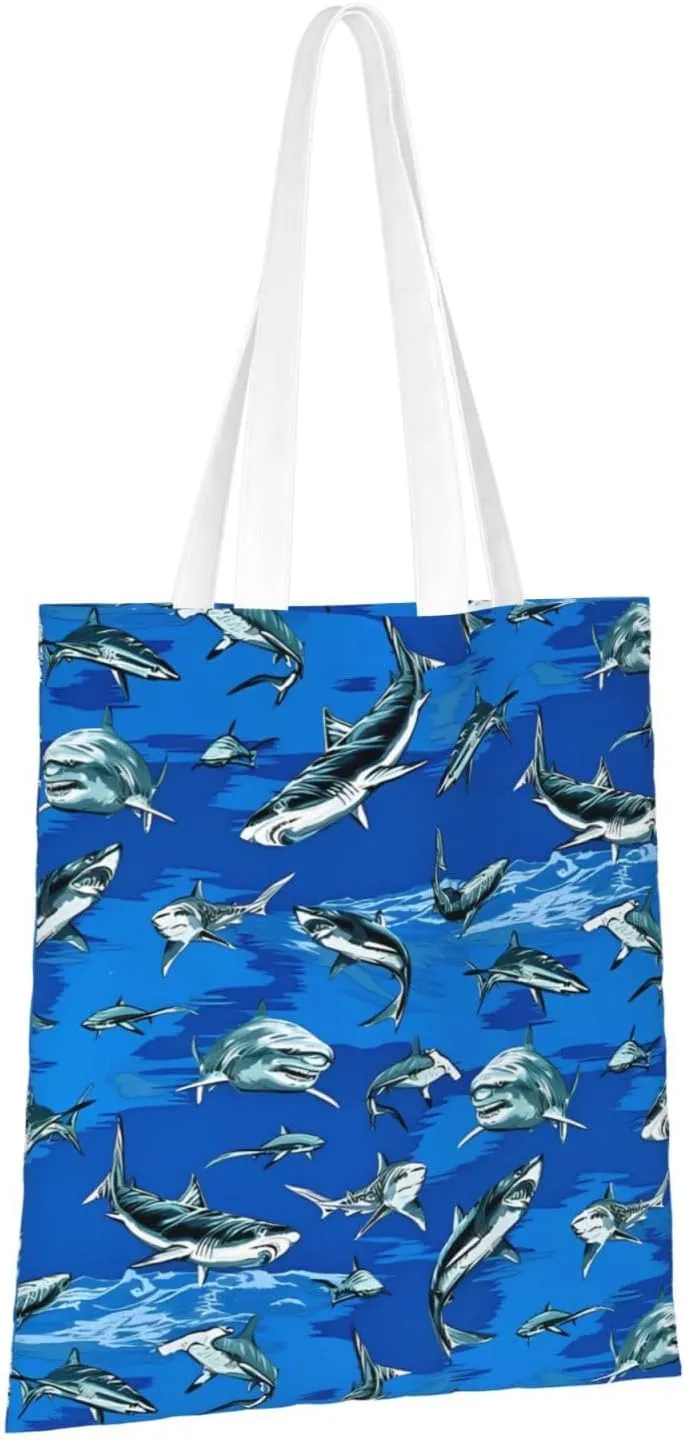 Cartoon Cute Shark Tote Bag Reusable Shoulder Tote Bag For Women Lady Vacation, Shopping, Work