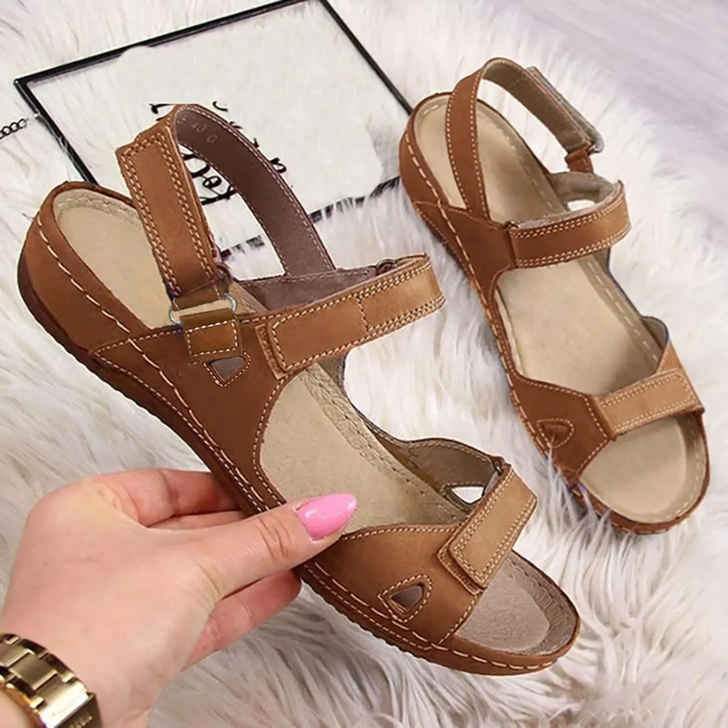 Casual Sandals Women Arch Support Wedge Sandals for Women Open Toe Shoes Comfortable Strap Beach Sandals