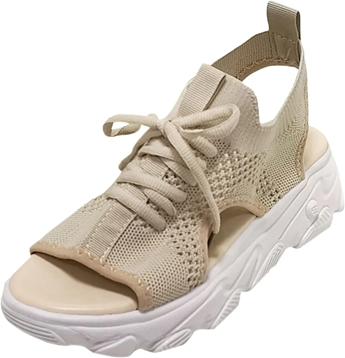 Cathalem Open Toe Sneakers for Women Wedges Platform Fish Mouth Sneakers Open Toe Slip on Sandals Lace Up Knit Mesh Walking