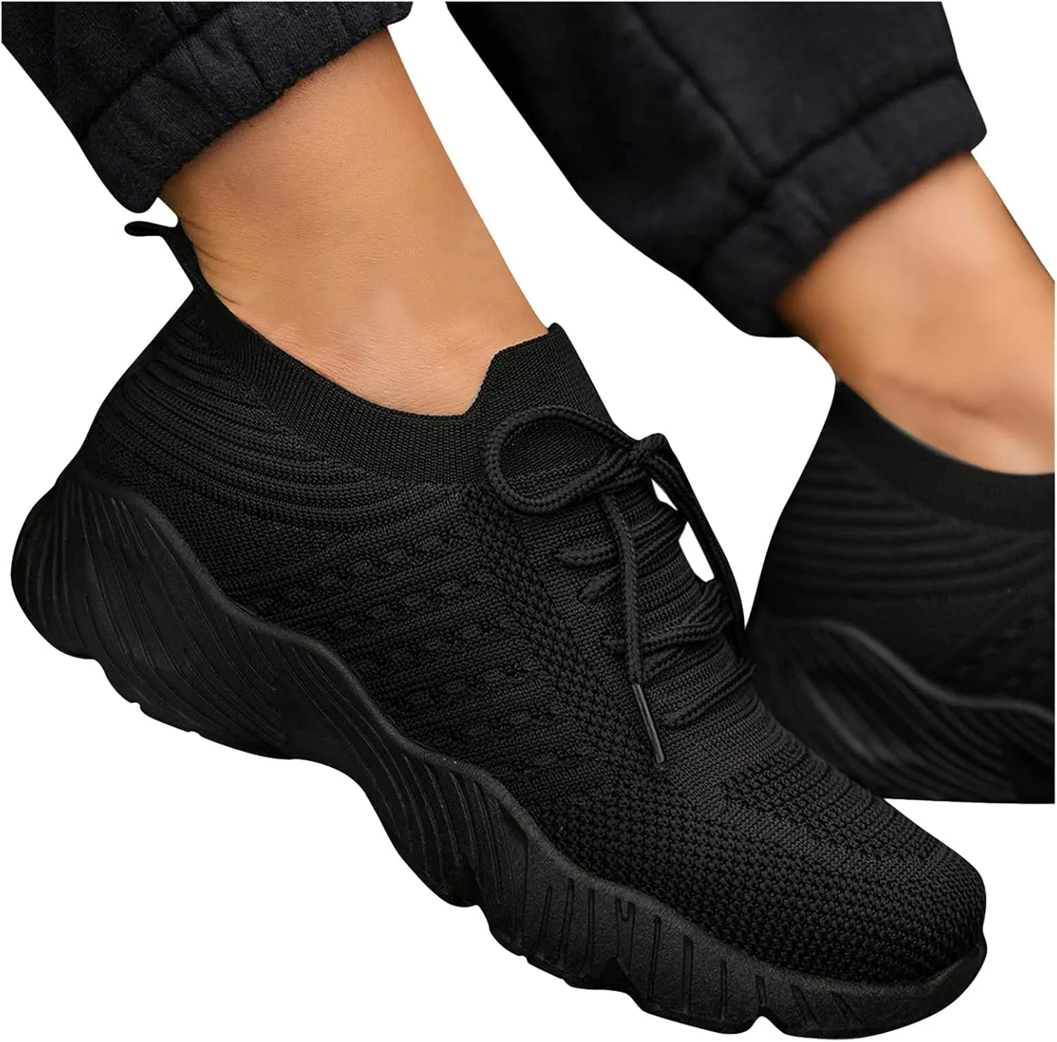 Cathalem Walking Shoes for Women Walking Shoes Slip on Sneakers Fashion Platform Solid Color Lace-up Sneakers