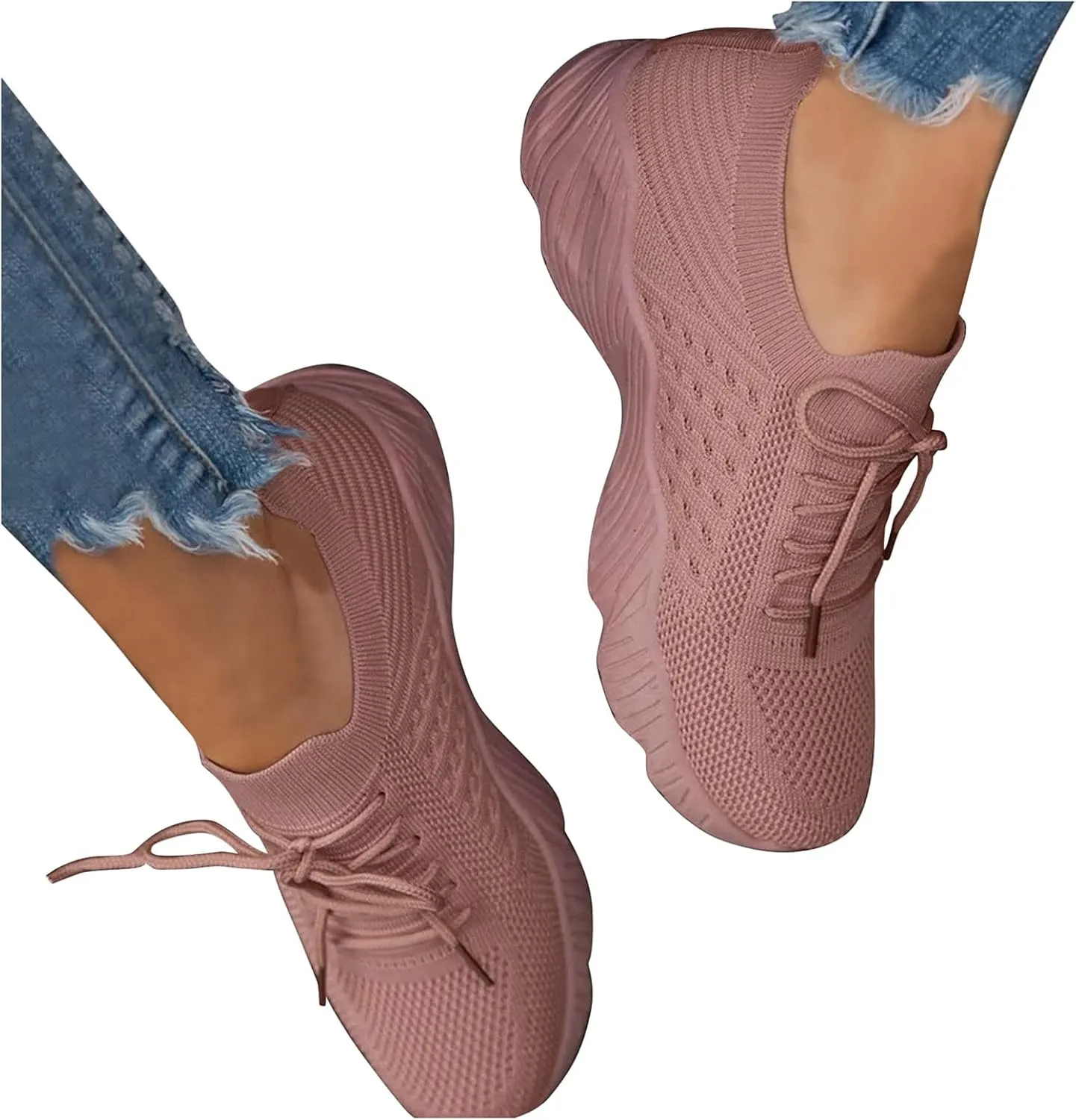 Cathalem Walking Shoes for Women Walking Shoes Slip on Sneakers Fashion Platform Solid Color Lace-up Sneakers