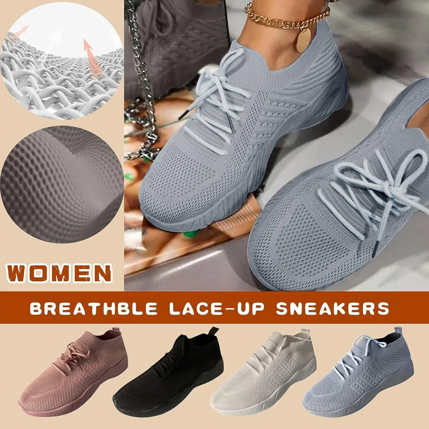 Cathalem Walking Shoes for Women Walking Shoes Slip on Sneakers Fashion Platform Solid Color Lace-up Sneakers