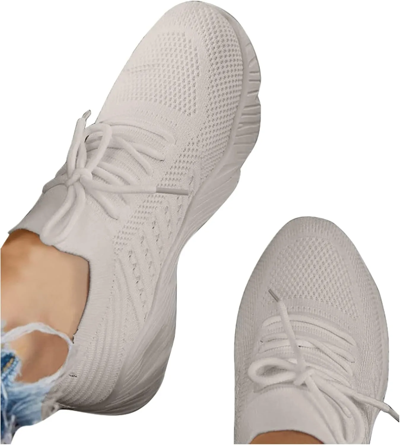 Cathalem Walking Shoes for Women Walking Shoes Slip on Sneakers Fashion Platform Solid Color Lace-up Sneakers