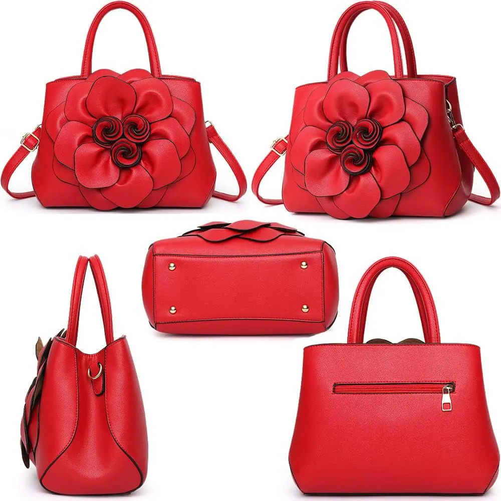 Cayla 3D Floral Handbags Purses for Women Top Handle Handbag PU Leather Satchel Shoulder Crossbody Bags Ladies Evening Bag