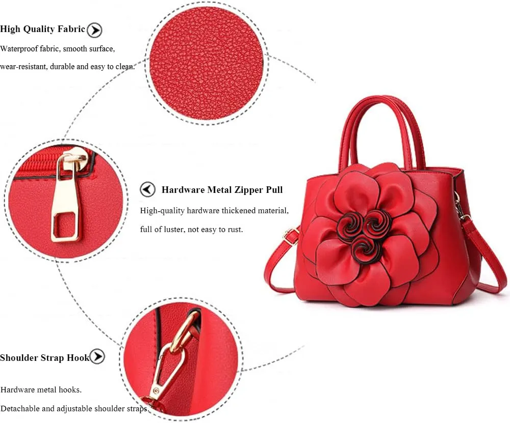 Cayla 3D Floral Handbags Purses for Women Top Handle Handbag PU Leather Satchel Shoulder Crossbody Bags Ladies Evening Bag