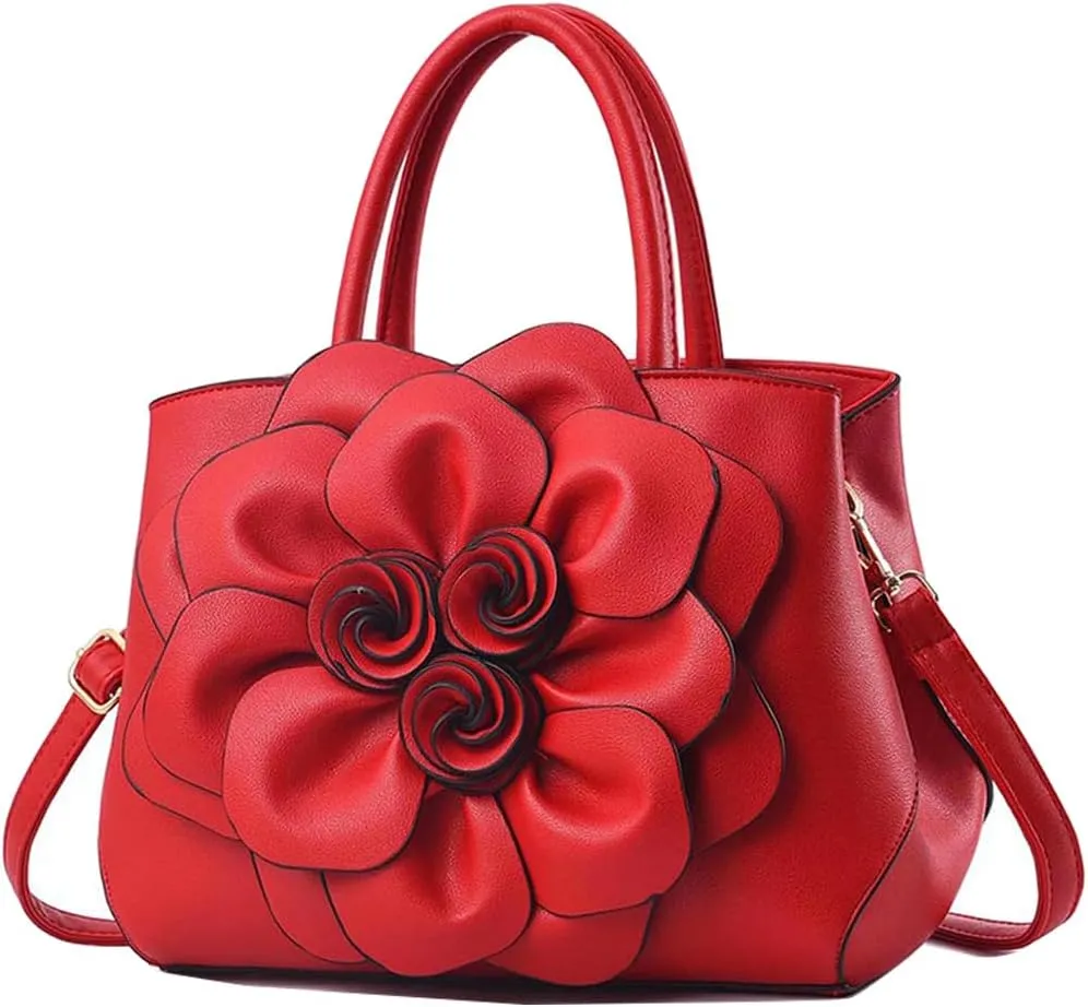 Cayla 3D Floral Handbags Purses for Women Top Handle Handbag PU Leather Satchel Shoulder Crossbody Bags Ladies Evening Bag