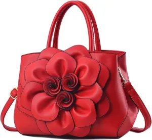 Cayla 3D Floral Handbags Purses for Women Top Handle Handbag PU Leather Satchel Shoulder Crossbody Bags Ladies Evening Bag