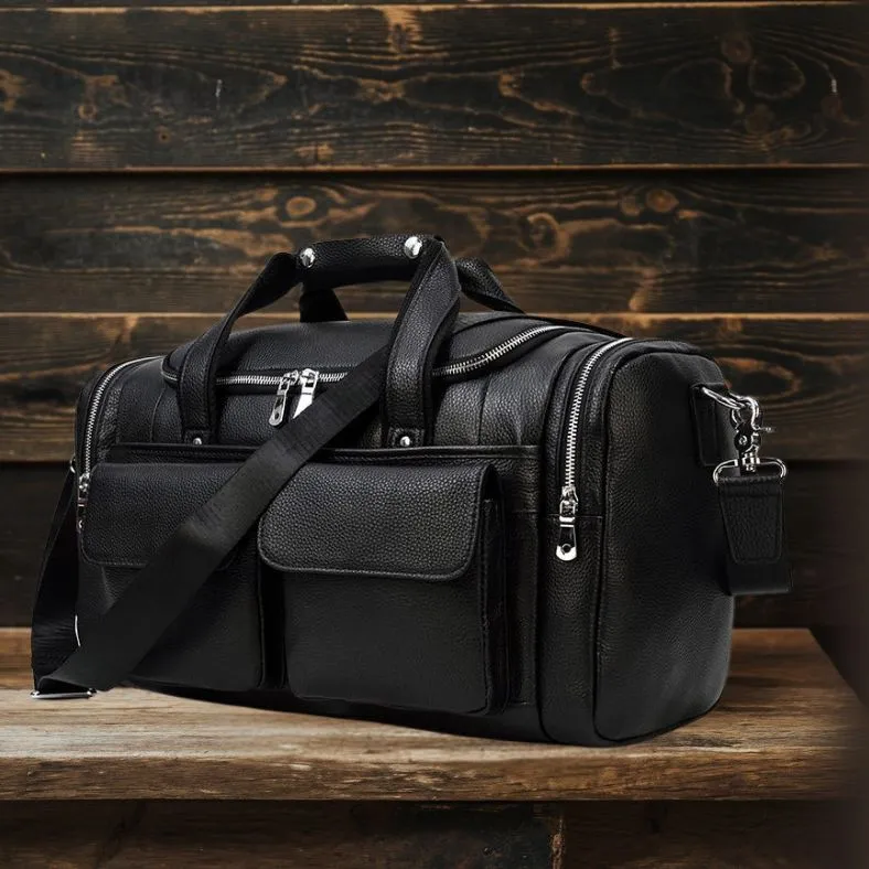 CHARLEROI | Black Leather Duffle Bag