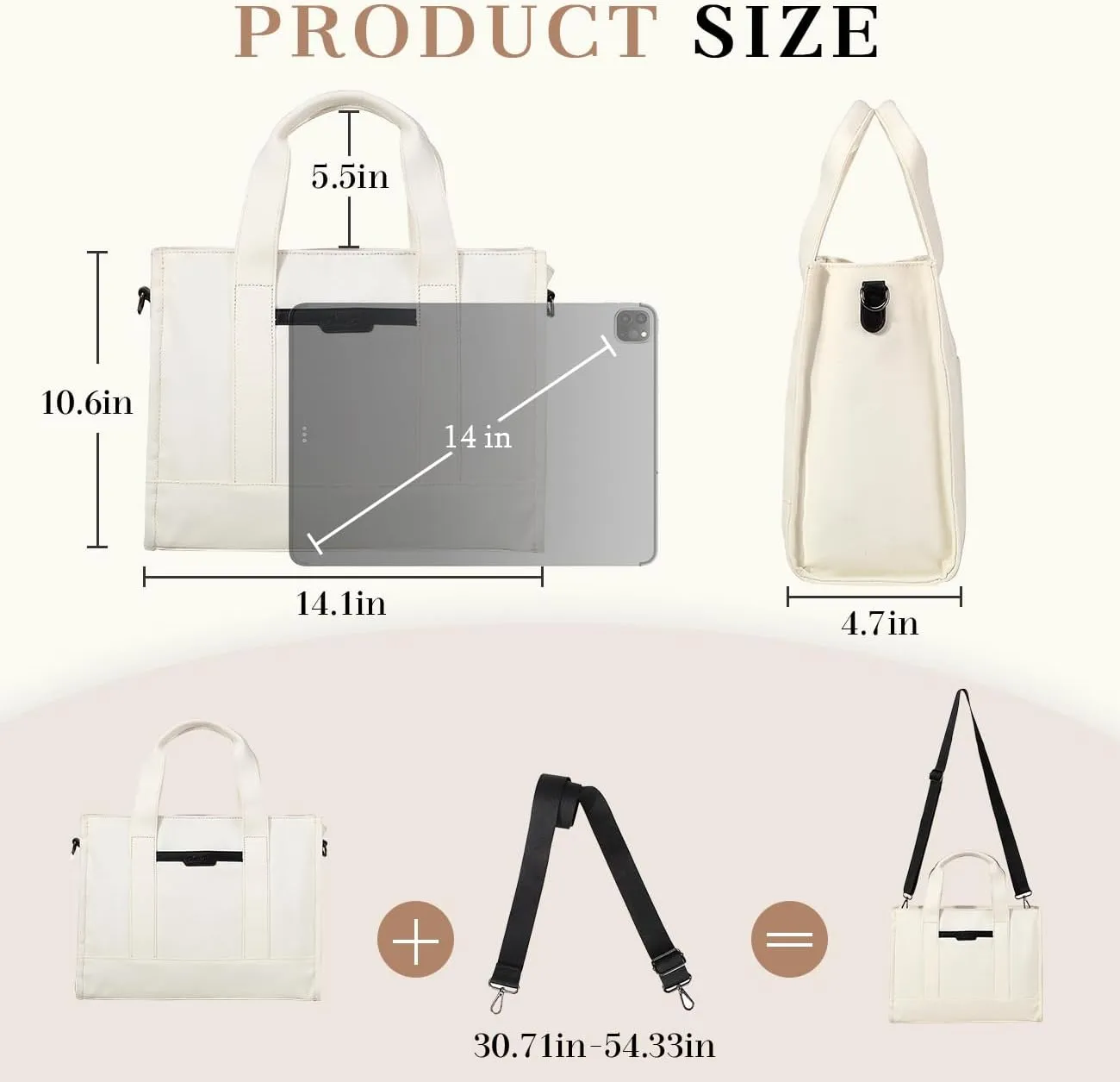 Chase Chic Canvas Tote Bag with Zipper for Women, Multi Pocket Shoulder Crossbody Handbag Bag with Compartments for Work