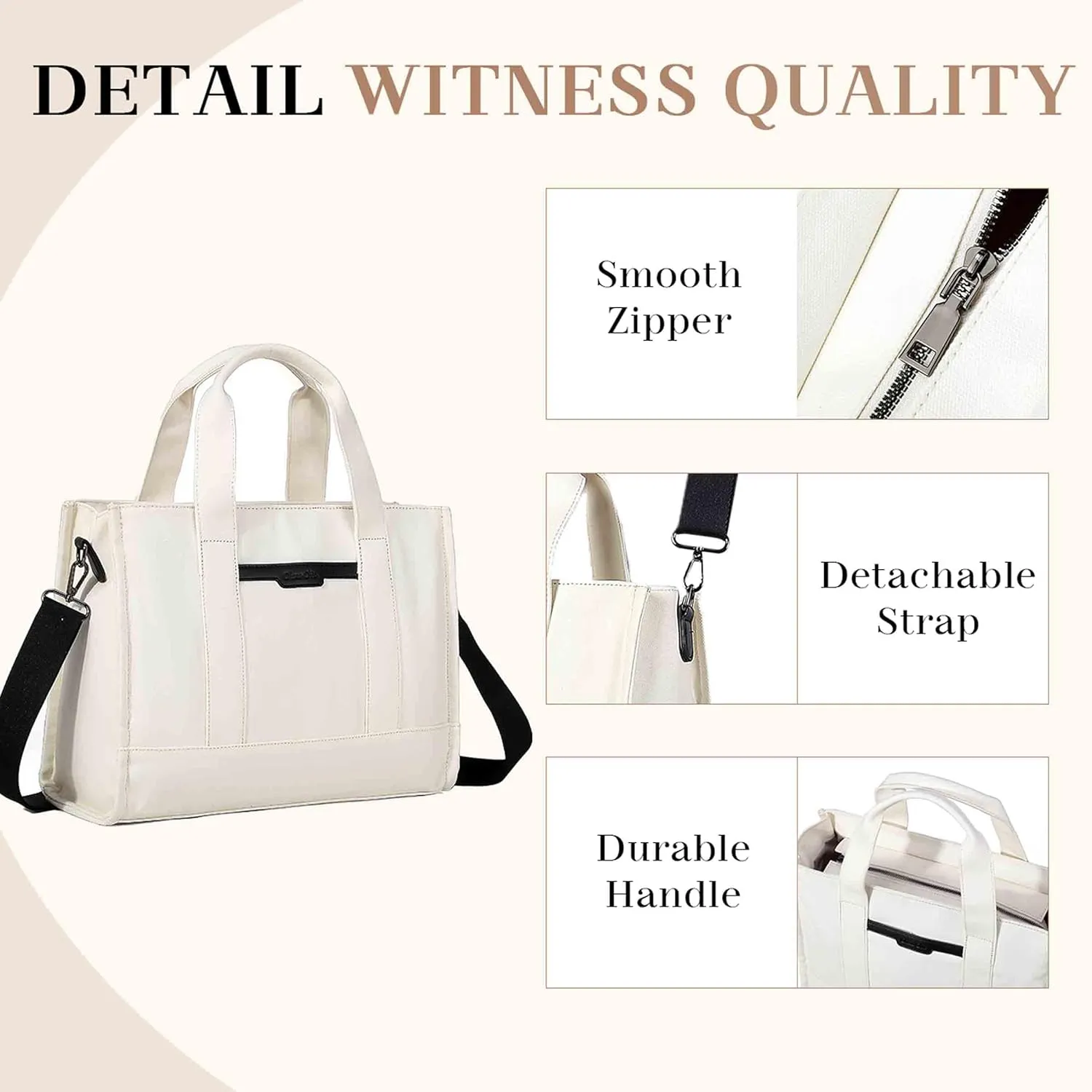 Chase Chic Canvas Tote Bag with Zipper for Women, Multi Pocket Shoulder Crossbody Handbag Bag with Compartments for Work