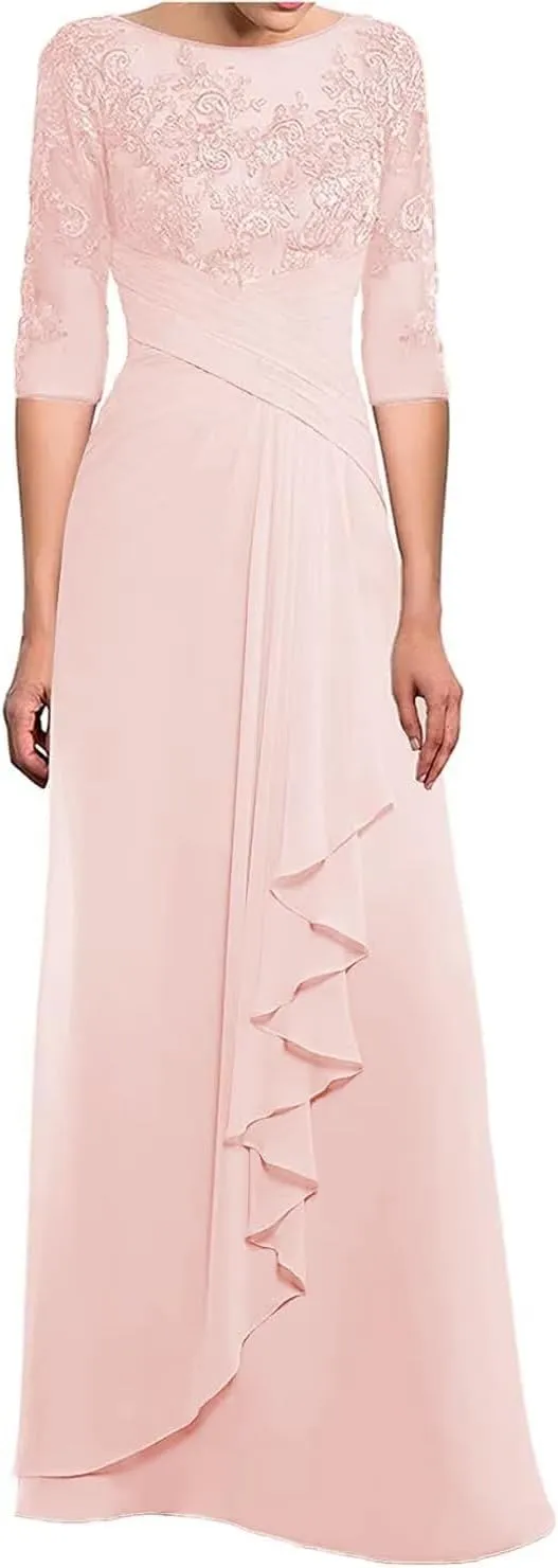Chiffon Pleated Mother of The Bride Dresses for Women Laces Applique Grandmother of The Bride Dresses