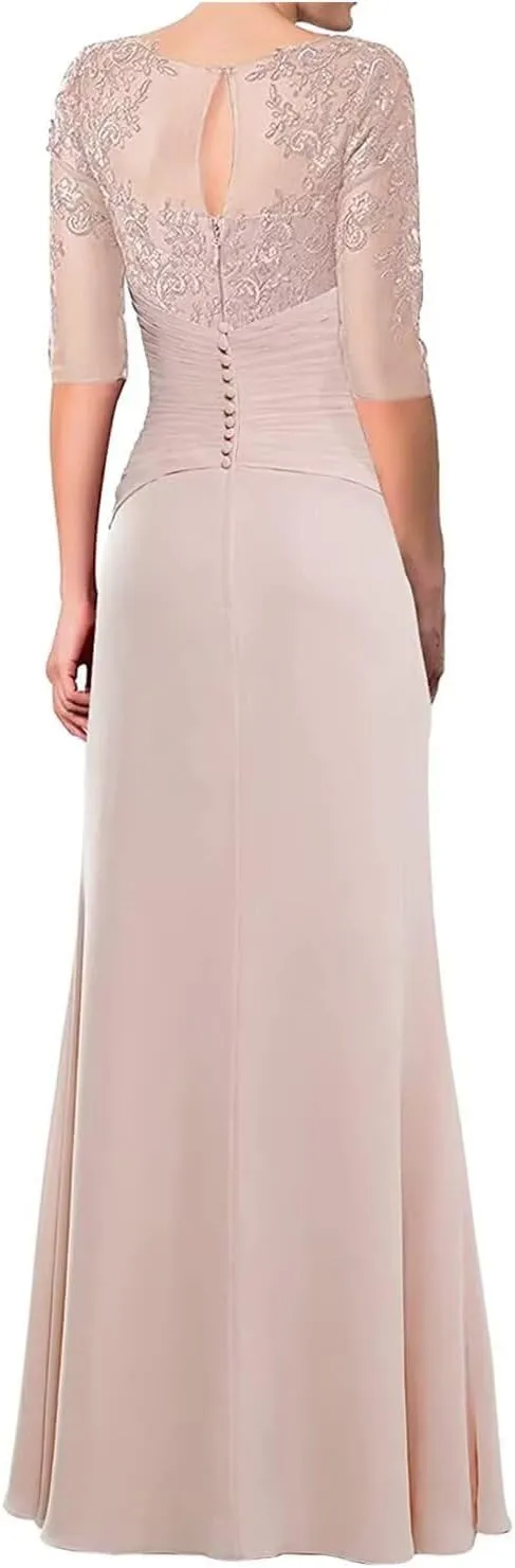 Chiffon Pleated Mother of The Bride Dresses for Women Laces Applique Grandmother of The Bride Dresses