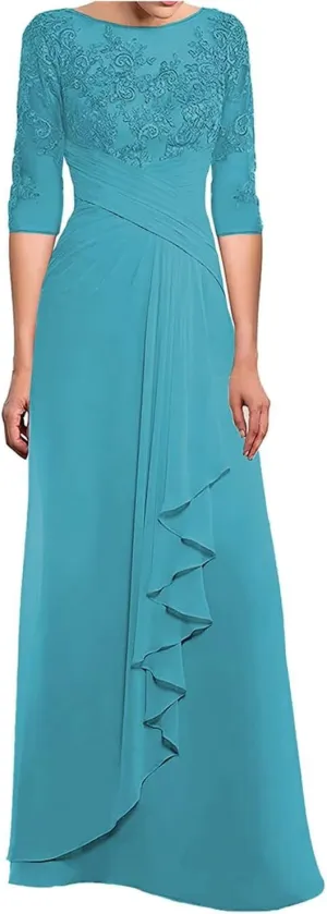 Chiffon Pleated Mother of The Bride Dresses for Women Laces Applique Grandmother of The Bride Dresses