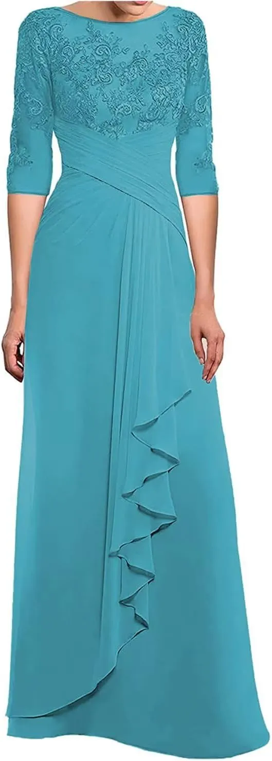 Chiffon Pleated Mother of The Bride Dresses for Women Laces Applique Grandmother of The Bride Dresses