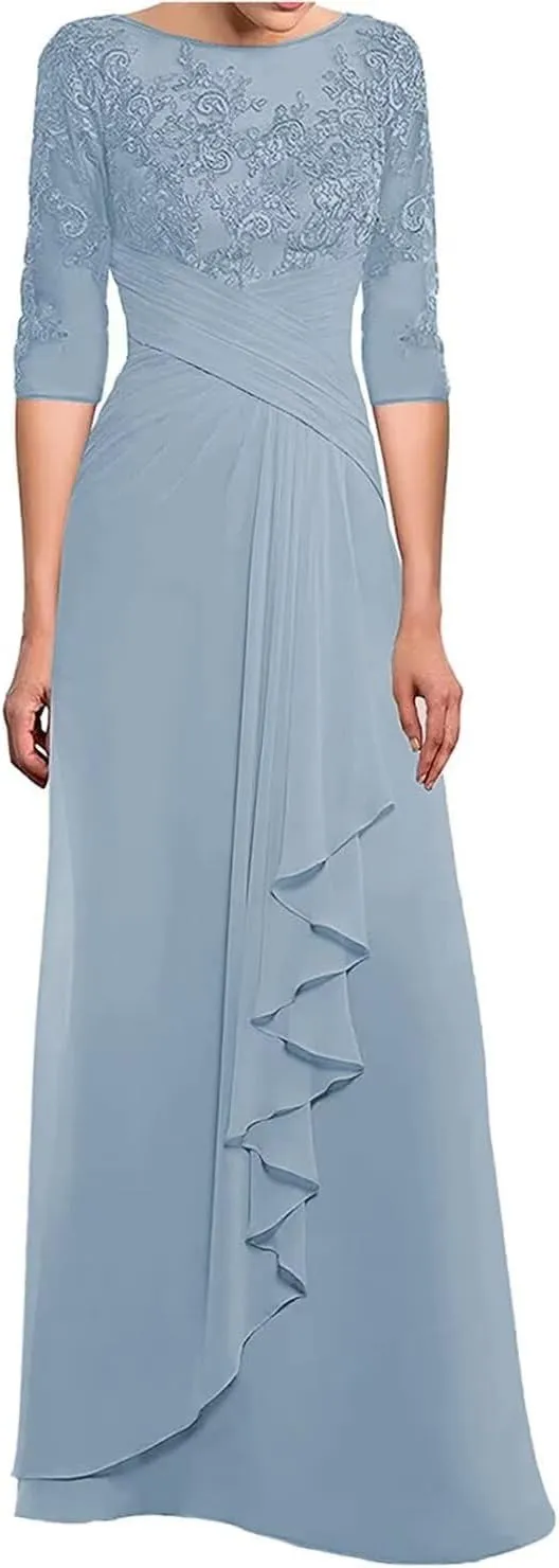 Chiffon Pleated Mother of The Bride Dresses for Women Laces Applique Grandmother of The Bride Dresses