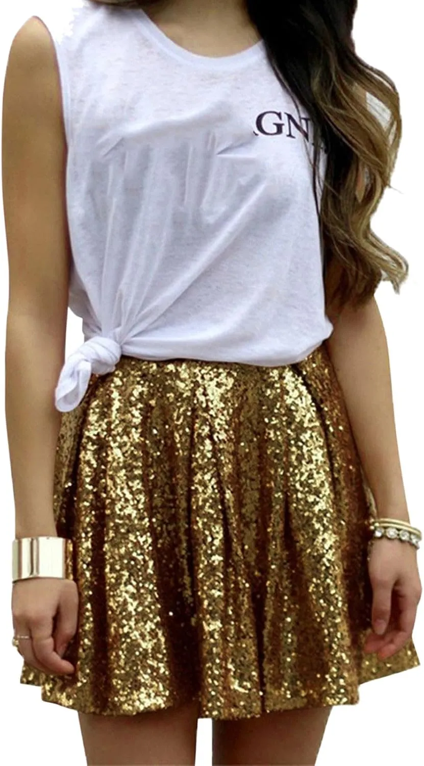 Christmas Skirt Women's Fashion High Waist Pleated Solid Color Short Skirt Loose Sequin Skirt Womens Midi Skirts