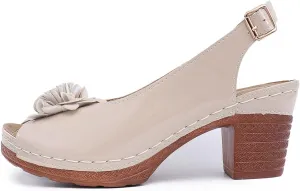 Chunky Heel Flower Sandals for Women Open Toe Ankle Strap Heeled Sandals, Hollow Out Fish Mouth Slingback High Heels Summer Casual Comfortable Slip On Walking Shoes