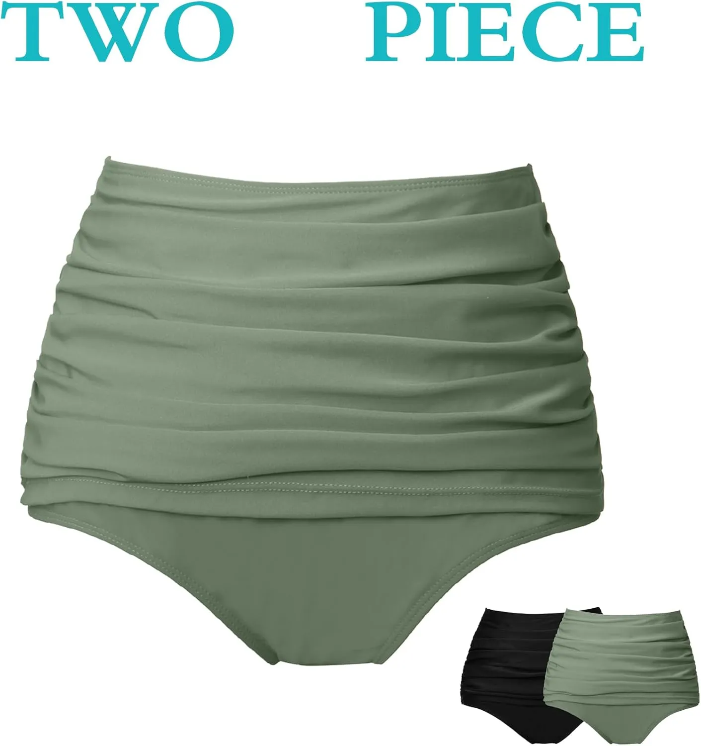 COCOPEAR Women's High Waisted Full Coverage Bikini Bottom Ruched Bathing Suit Bottoms for Women Tummy Control Swim Bottoms