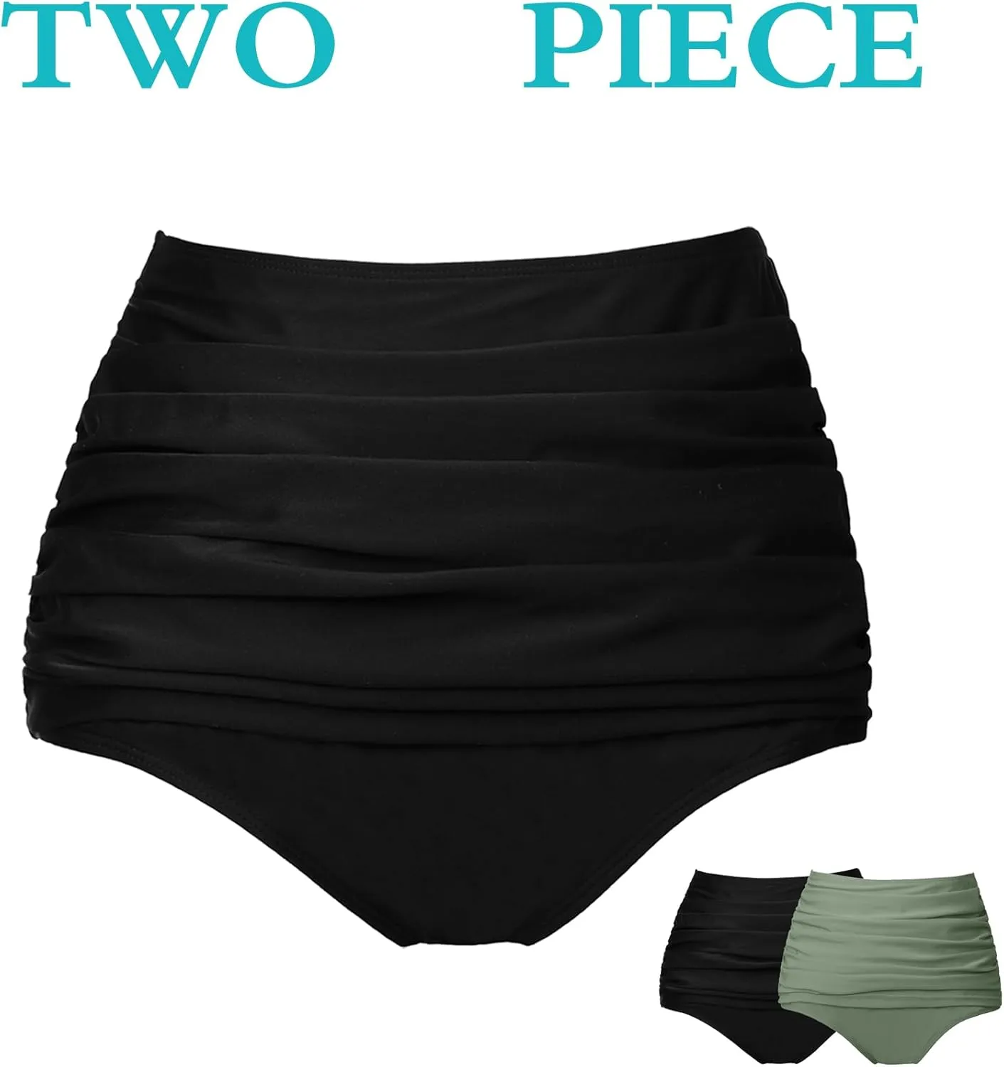 COCOPEAR Women's High Waisted Full Coverage Bikini Bottom Ruched Bathing Suit Bottoms for Women Tummy Control Swim Bottoms