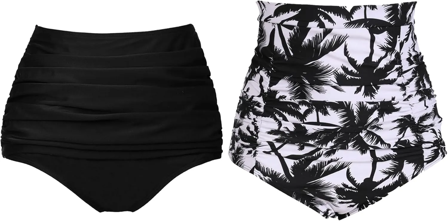 COCOPEAR Women's High Waisted Full Coverage Bikini Bottom Ruched Bathing Suit Bottoms for Women Tummy Control Swim Bottoms