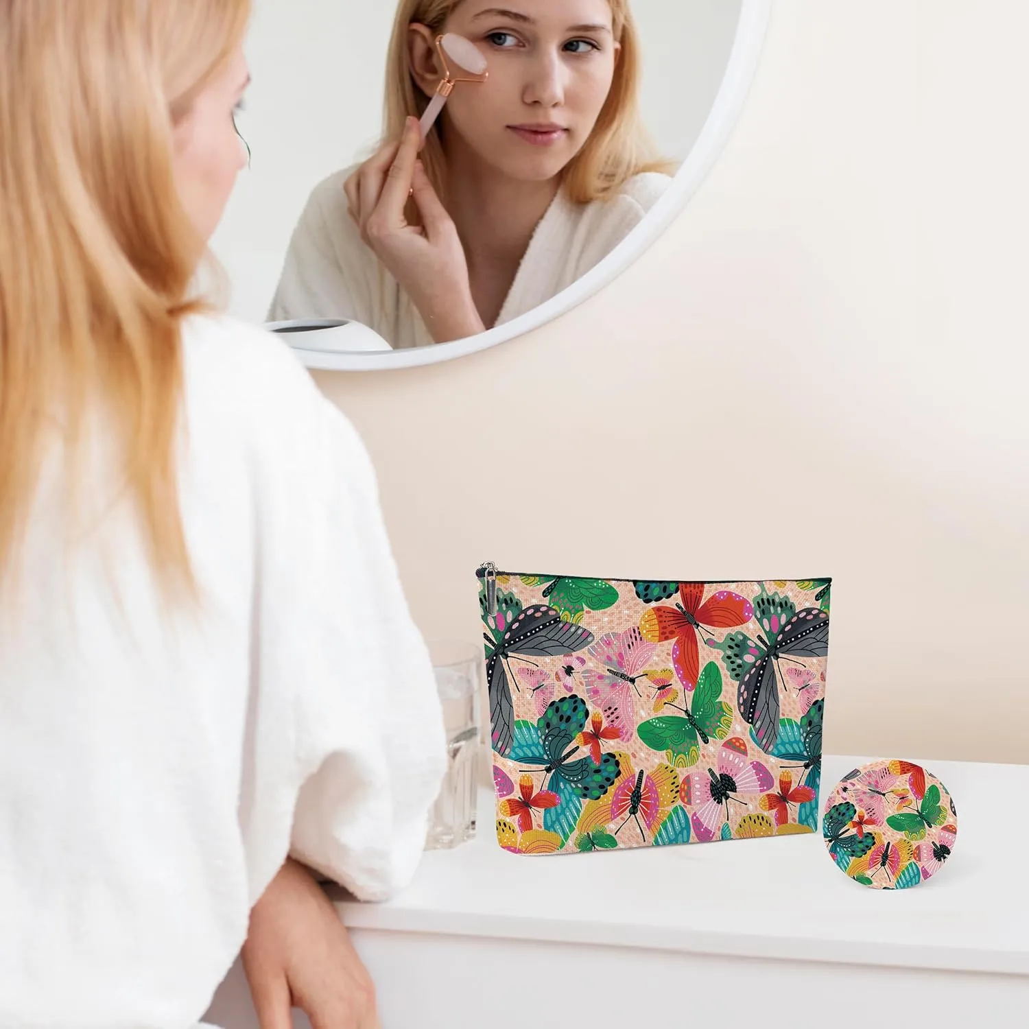 Colorful Canvas Makeup Bag, Butterfly Cosmetic Bag, Cosmetic Bags for Women, Graduation Gifts for Her Christmas Gifts, Travel Makeup Bag-MKB27