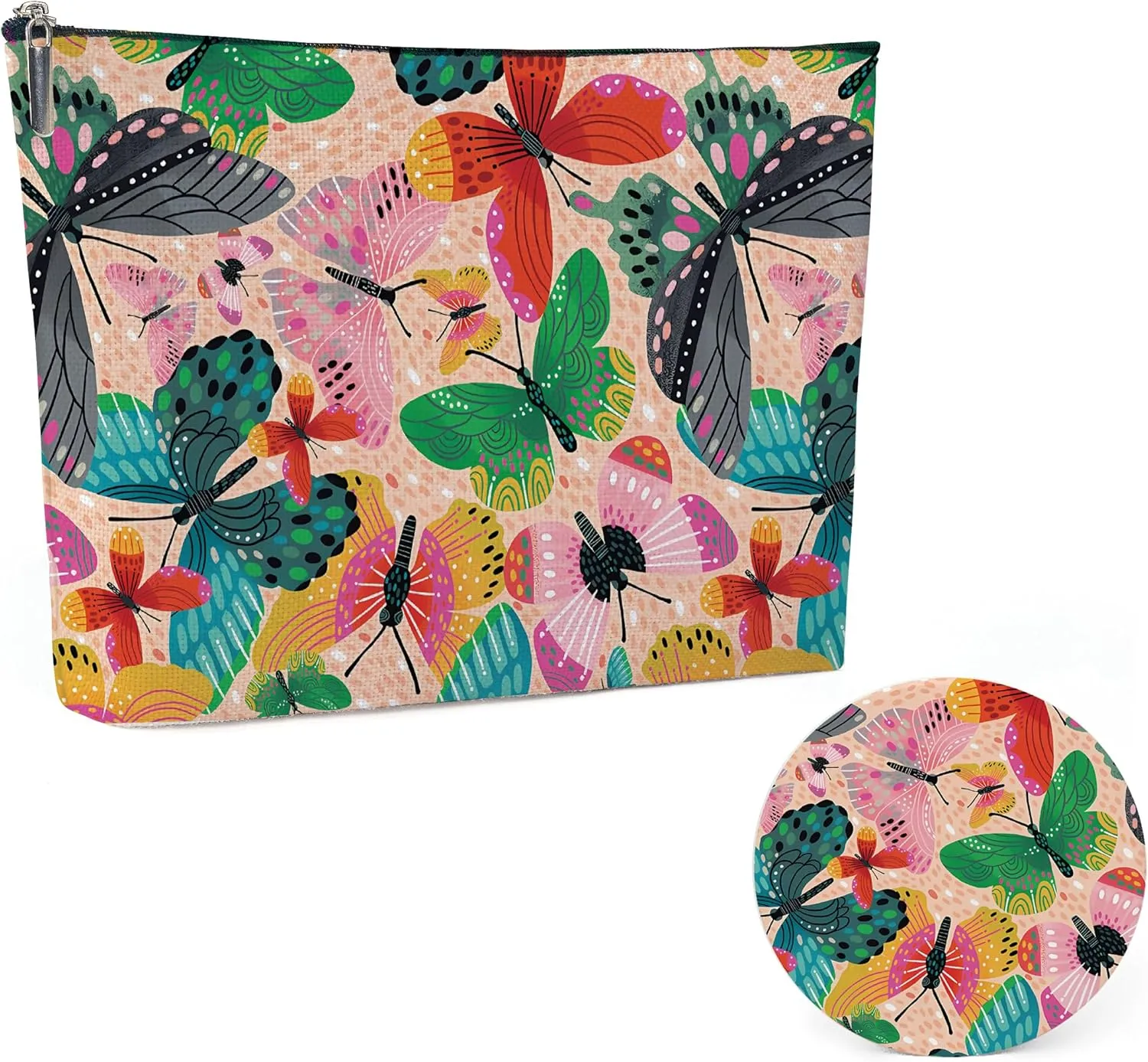 Colorful Canvas Makeup Bag, Butterfly Cosmetic Bag, Cosmetic Bags for Women, Graduation Gifts for Her Christmas Gifts, Travel Makeup Bag-MKB27