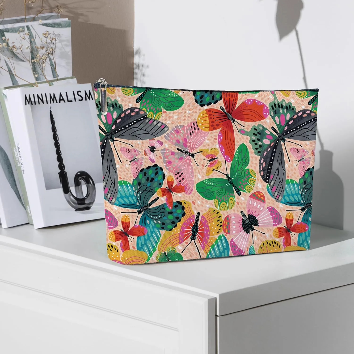 Colorful Canvas Makeup Bag, Butterfly Cosmetic Bag, Cosmetic Bags for Women, Graduation Gifts for Her Christmas Gifts, Travel Makeup Bag-MKB27