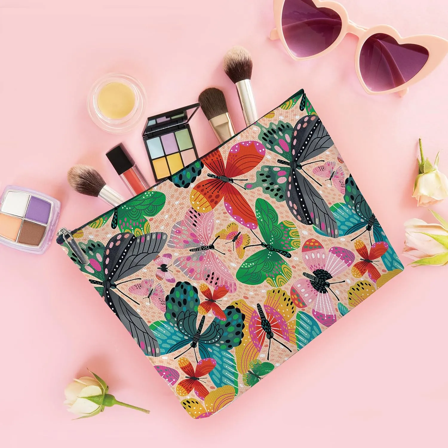 Colorful Canvas Makeup Bag, Butterfly Cosmetic Bag, Cosmetic Bags for Women, Graduation Gifts for Her Christmas Gifts, Travel Makeup Bag-MKB27