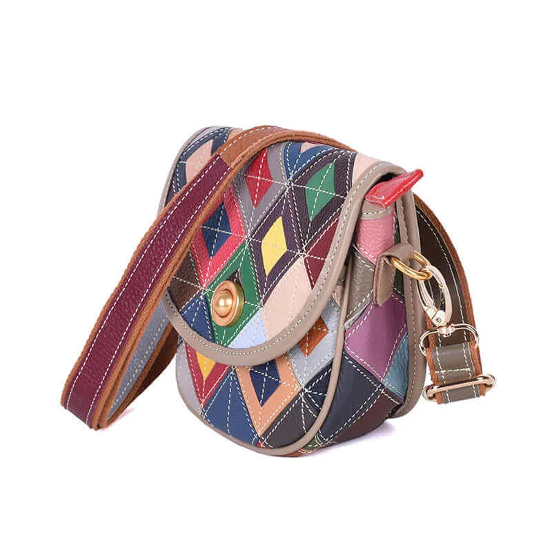 Colorful Leather Saddle Crossbody Bag NZ | Unique Patchwork Design