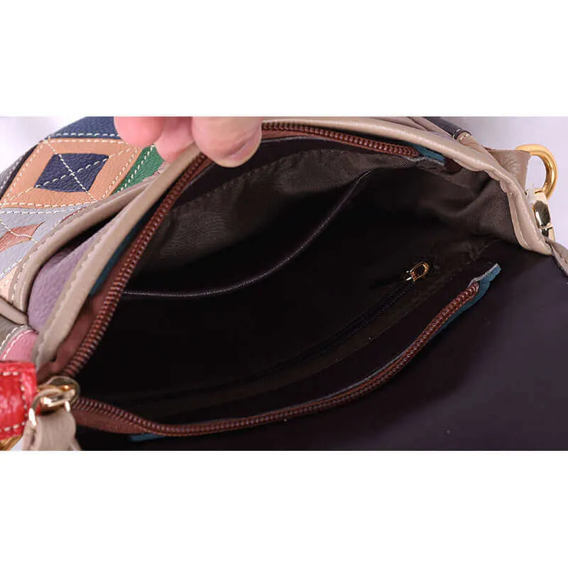 Colorful Leather Saddle Crossbody Bag NZ | Unique Patchwork Design