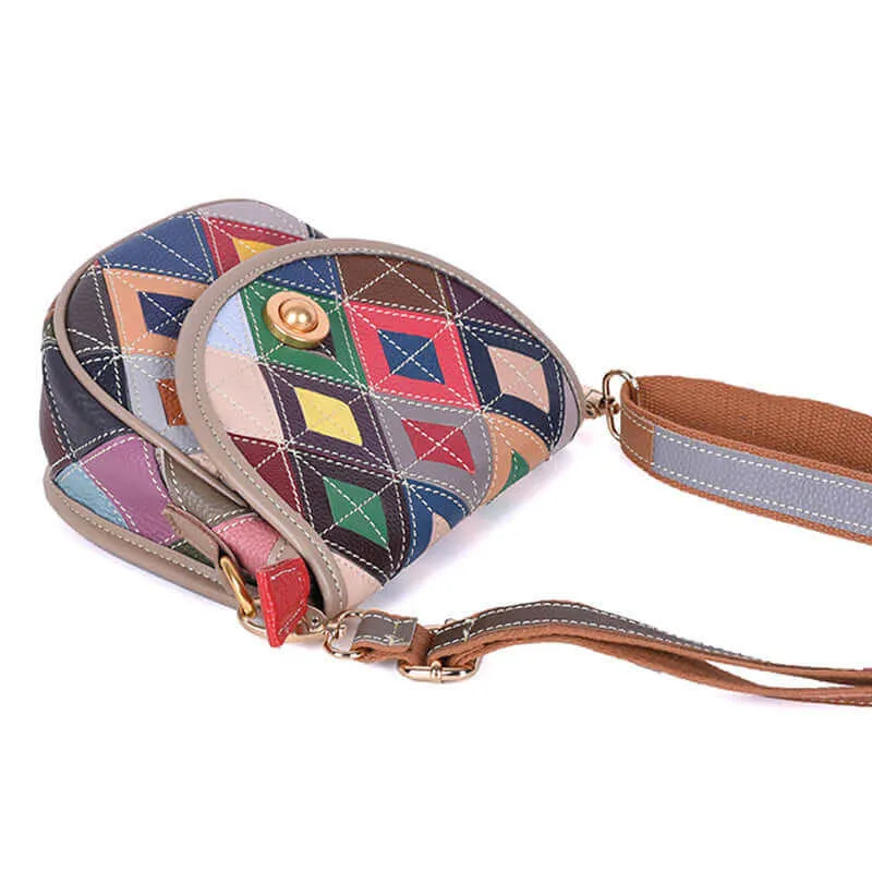 Colorful Leather Saddle Crossbody Bag NZ | Unique Patchwork Design