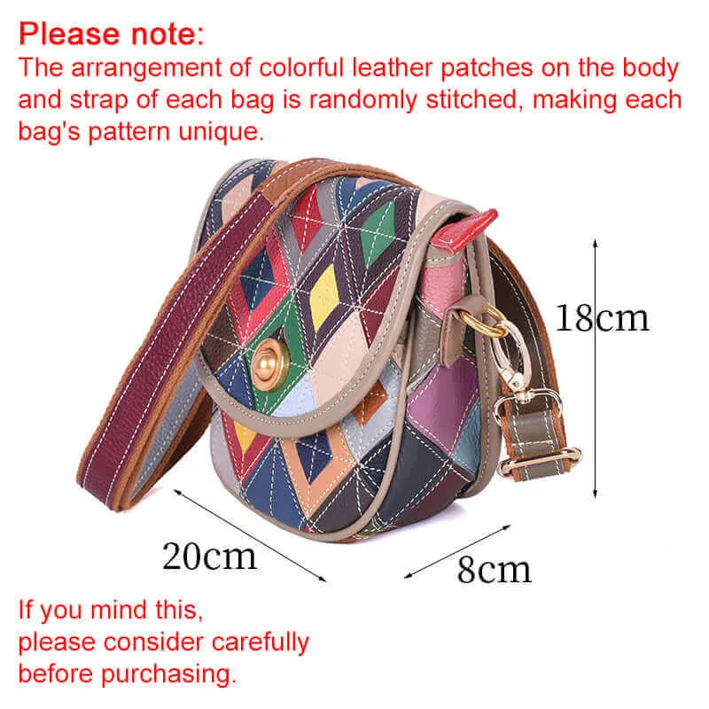 Colorful Leather Saddle Crossbody Bag NZ | Unique Patchwork Design