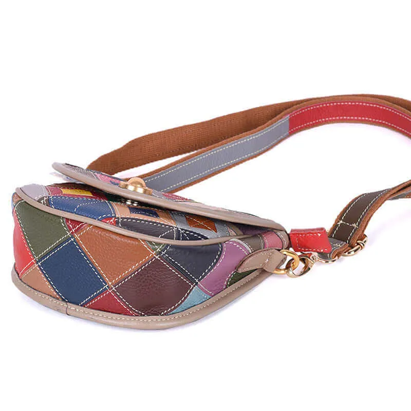 Colorful Leather Saddle Crossbody Bag NZ | Unique Patchwork Design