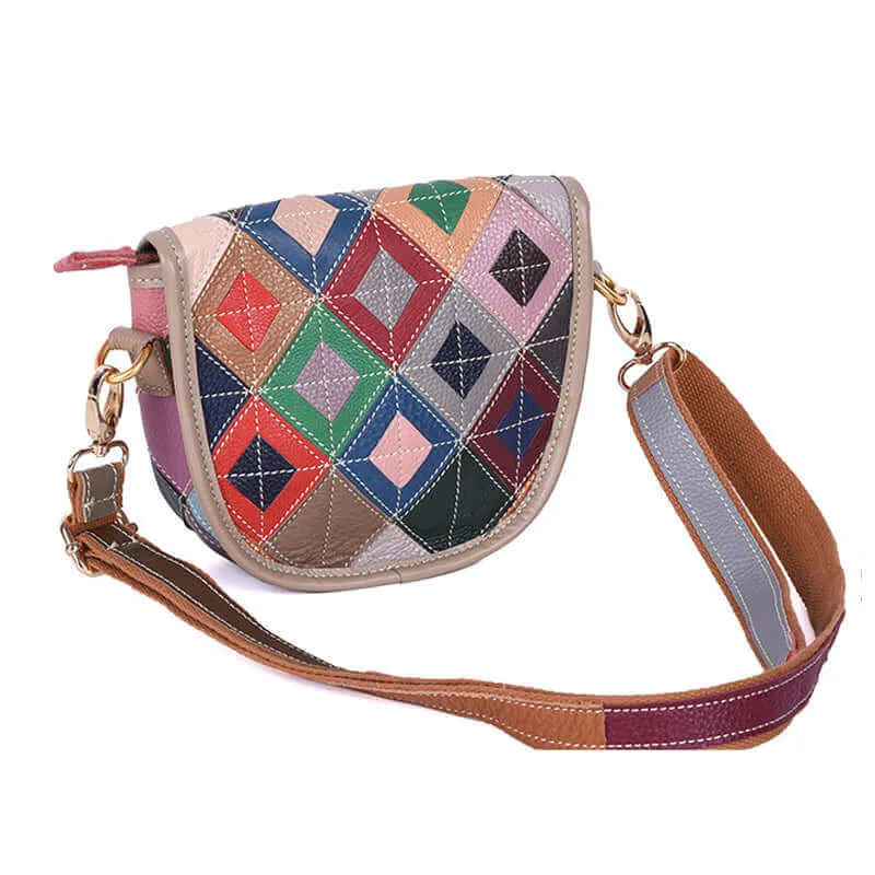 Colorful Leather Saddle Crossbody Bag NZ | Unique Patchwork Design