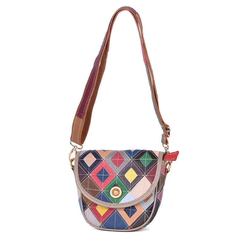 Colorful Leather Saddle Crossbody Bag NZ | Unique Patchwork Design